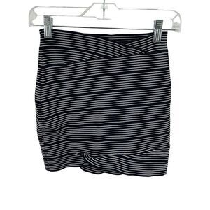 BCBG Maxazria Mini Pencil Skirt Alisa Bandage Striped Pull-On Black White Medium